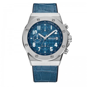 BAOGELA Men\'s Chronograph Quartz Watches 2022 New Waterproof Sports Casual Wrist Watch Man Leather Strap Clock 1805 Blue