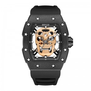 BAOGELA Skull Tonneau Watch Top Brand Quartz Stainless Steel Watches Waterproof Creative Clock Silicone Strap Wrist Watch Rose 4141