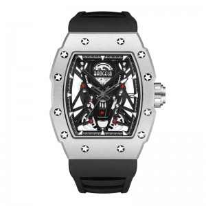 BAOGELA Silver Black Sport Quartz Watch for Men Tonneau Dial Analog Waterproof Wristwatch with Silicone Strap Luminous Hands 4145
