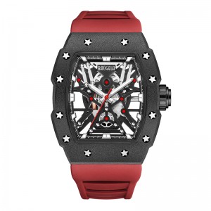 BAOGELA Top Brand Dominant Tonneau Mechanical Industrial Style Skeleton Luminous Waterproof Sports Watches Steel Silicone Watch 4147
