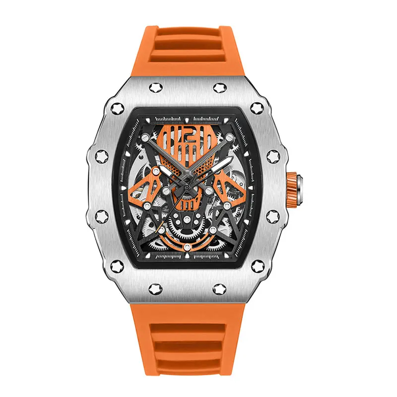 BAOGELA New Full Automatic Mechanical Men Watch Brand Fashion Hollow Luxury Watches Men Waterproof Clock Orange